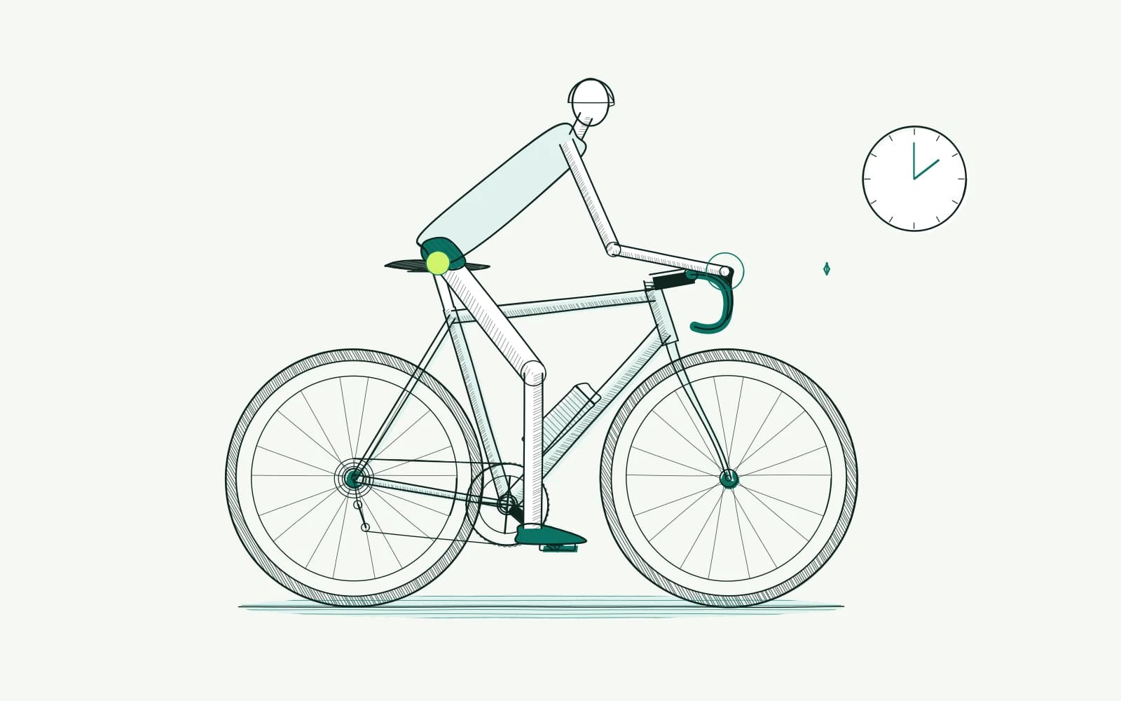 Fietser in ontspannen duurhouding, met steun op het zadel, handen op het stuur en een gematigd stuurhoogteverschil.